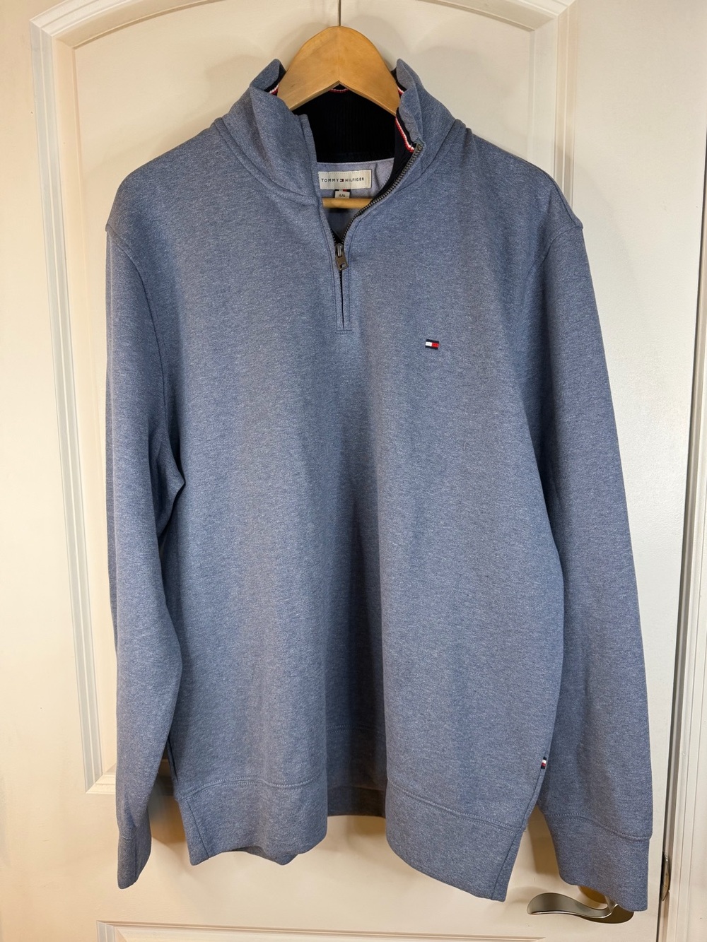 Vintage Tommy Hilfiger Men's Light Blue Quarter-Zip Sweater Size L